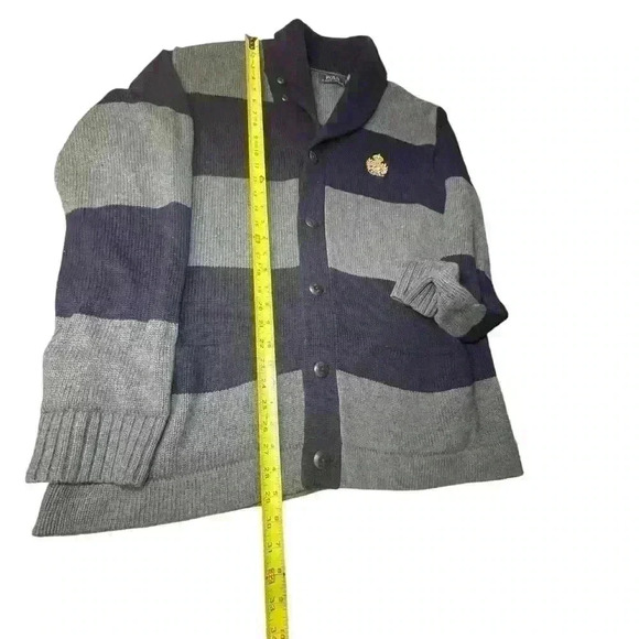 Polo Ralph Lauren Cardigan Sweater Mens X-Large Rugby Striped Shawl Collar Crest - Picture 5 of 11